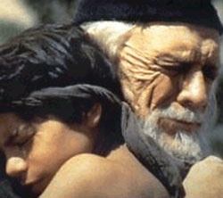 Abraham triste abraza a Isaac