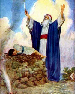 Abraham levanta el cuchillo para sacrificar a su hijo
