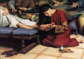 Mría de Betania lava los pies de Jesús