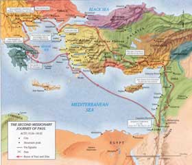 Mapa del 2o viaje misionero de Pablo