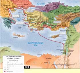 Mapa tercer viaje misionero de Pablo