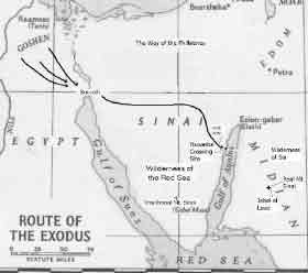 mapa Exodo, desierto de Madián Sinaí